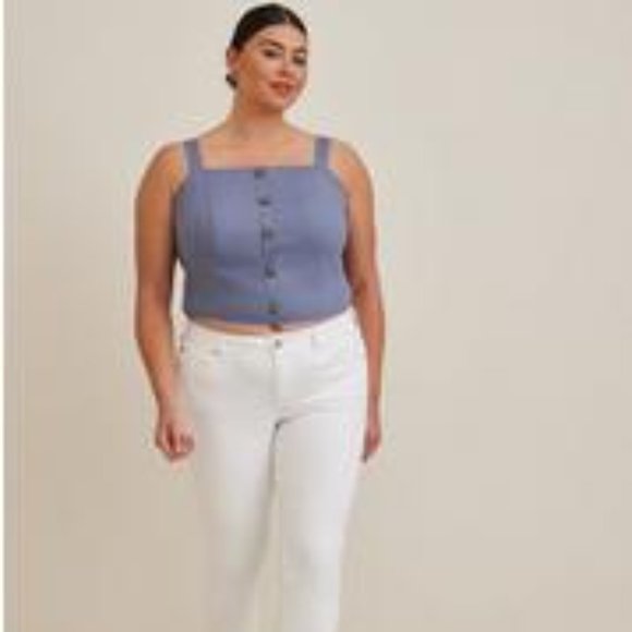 NWT Torrid Linen Blend Button-Front Crop Tank Blue Size 0 (L) - Picture 2 of 7